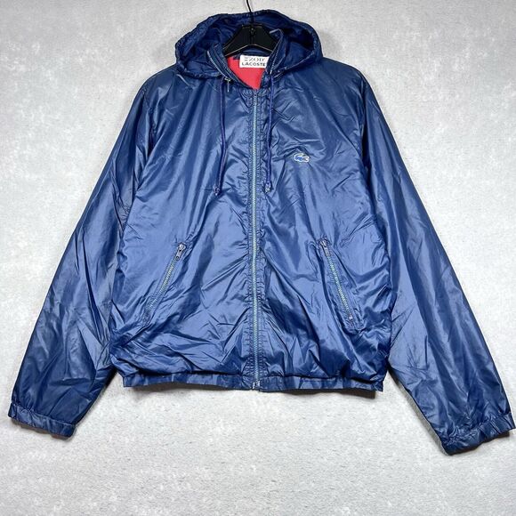 Vintage Izod Lacoste Windbreaker Mens Size Large Blue Full Zip Jacket Hooded